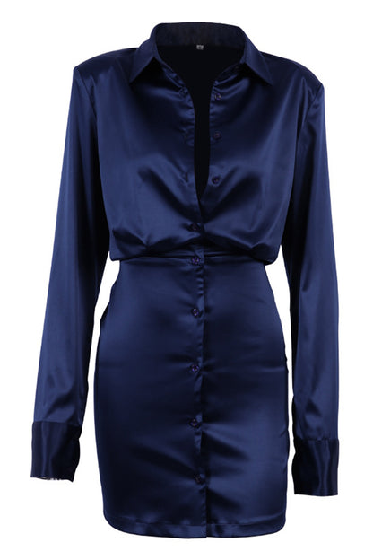 Sexy Solid Color Buttons Turndown Collar Shirt Dresses