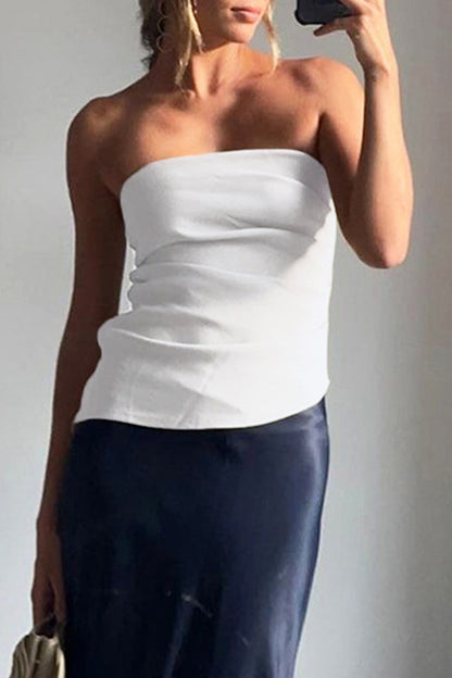 Sexy Solid Color Ruched Irregular Strapless Tops