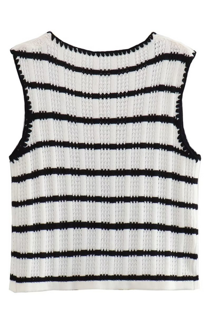 Casual Street Stripe Lace Up Knit Contrast V Neck Sleeveless Two Pieces