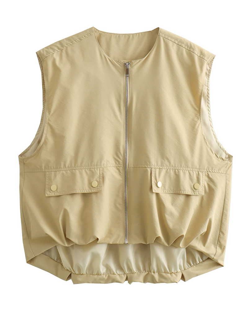 Casual Street Solid Color Pocket Zipper O Neck Waistcoats