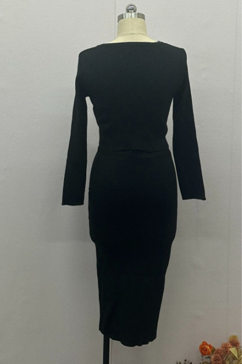 Daily Elegant Buckle O Neck Long Sleeve Two Pieces