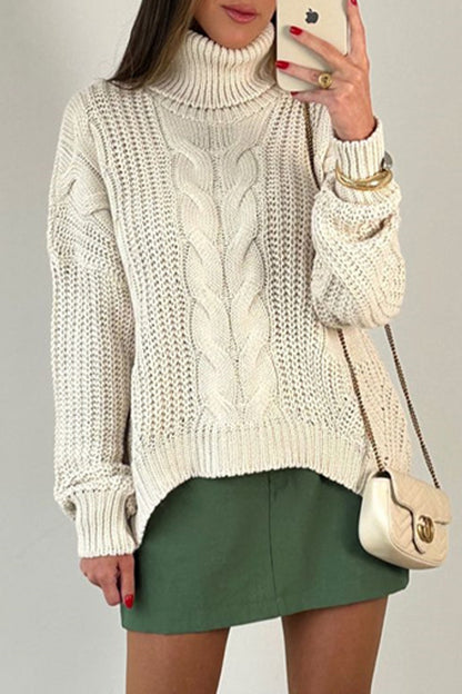 Casual Daily Solid Color Patchwork Weave Turtleneck Sweaters