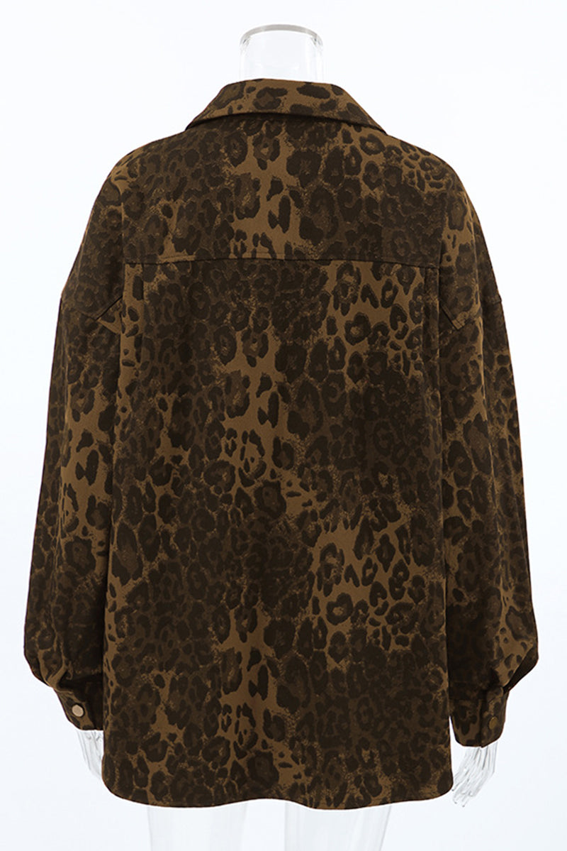 Casual Street Leopard Print Buttons Turndown Collar Blouses