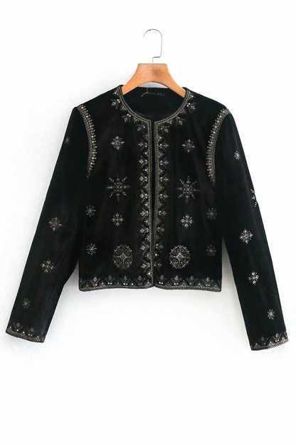 Casual Flowers Embroidered O Neck Outerwear