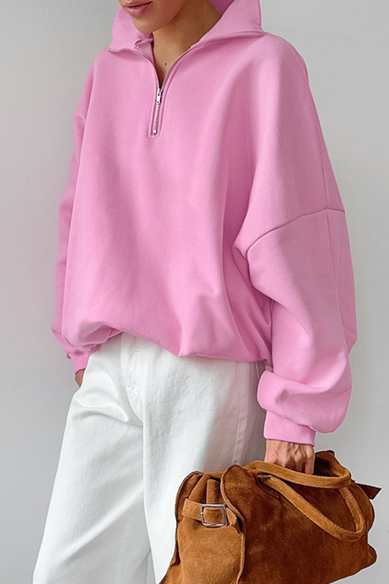 Casual Daily Solid Color Zipper Turndown Collar Hoodies