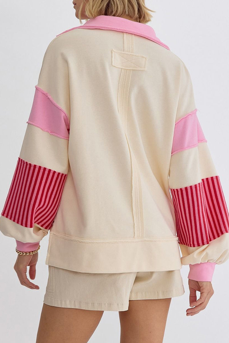 Casual Street Stripe Patchwork Contrast Turndown Collar Hoodies(8 Colors)