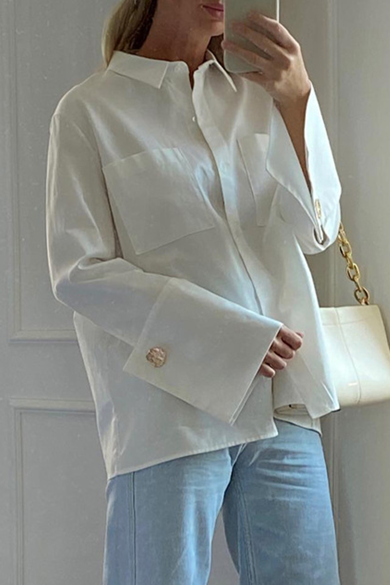 Casual Street Pocket Buttons Turndown Collar Blouses