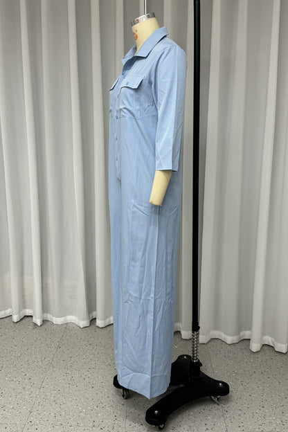 Casual Daily Pocket Turndown Collar Loose Jumpsuits