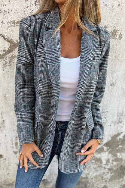 Casual Plaid Buttons Contrast Turndown Collar Outerwear