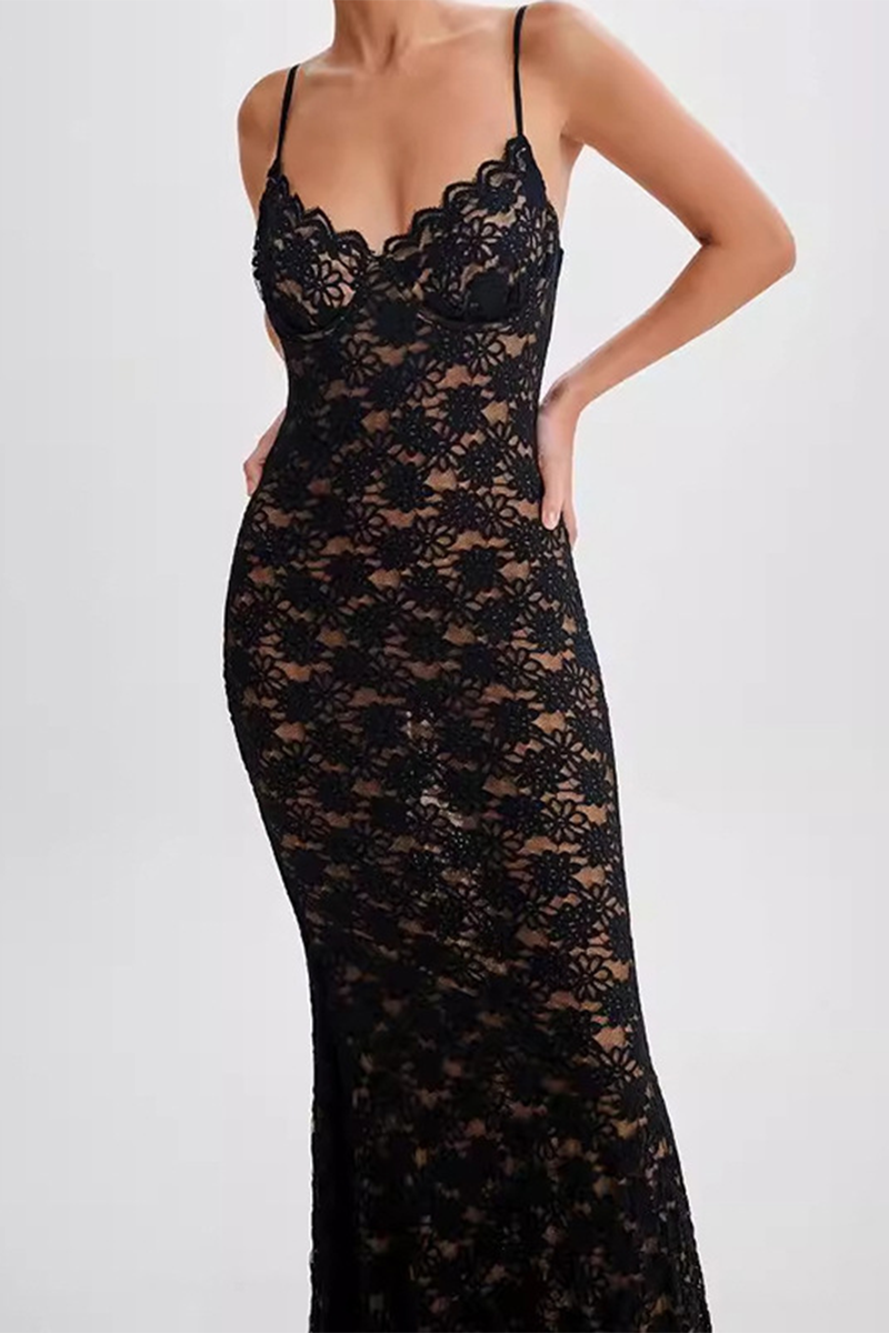 Sexy Lace See-Through V Neck Sling Dresses