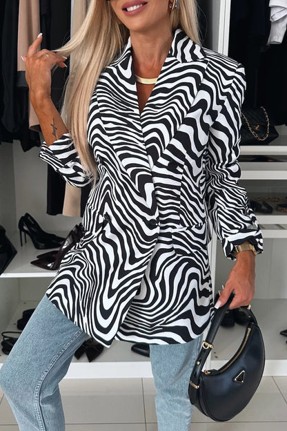 Casual Leopard Print Zebra Print Contrast Turndown Collar Outerwear