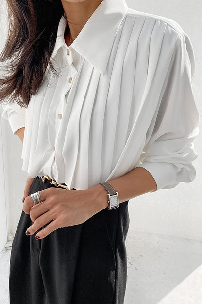 Elegant Buttons Pleated Turndown Collar Blouses