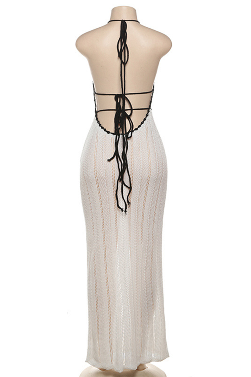 Sexy Street Stripe Lace Up Backless Weave Halter One Step Skirt Dresses