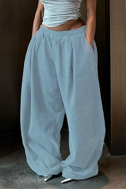 Casual Daily Pocket Potholes Loose High Waist Straight Bottoms