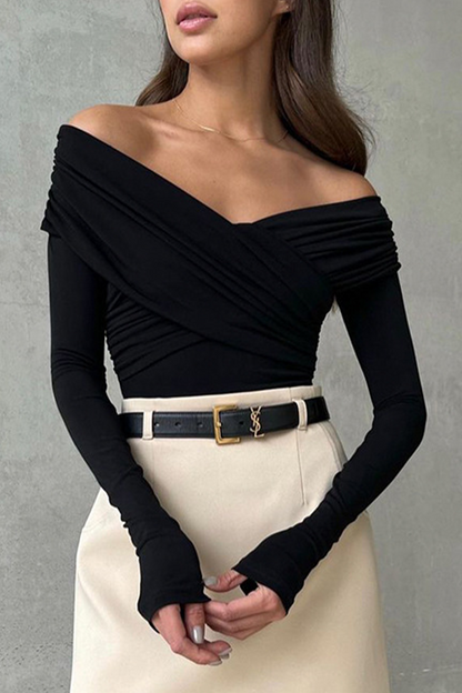 Sexy Solid Color Ruched Off Shoulder Tops