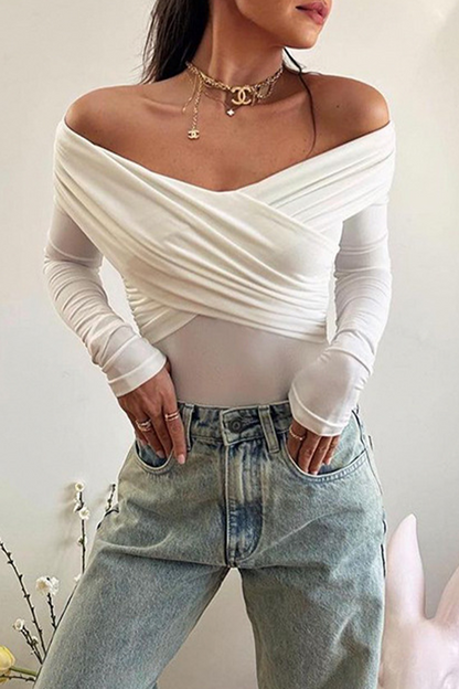 Sexy Solid Color Ruched Off Shoulder Tops