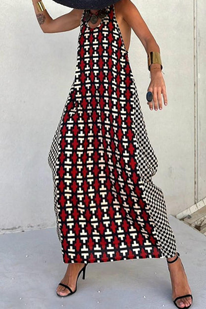 Casual Print Backless U Neck Long Dresses