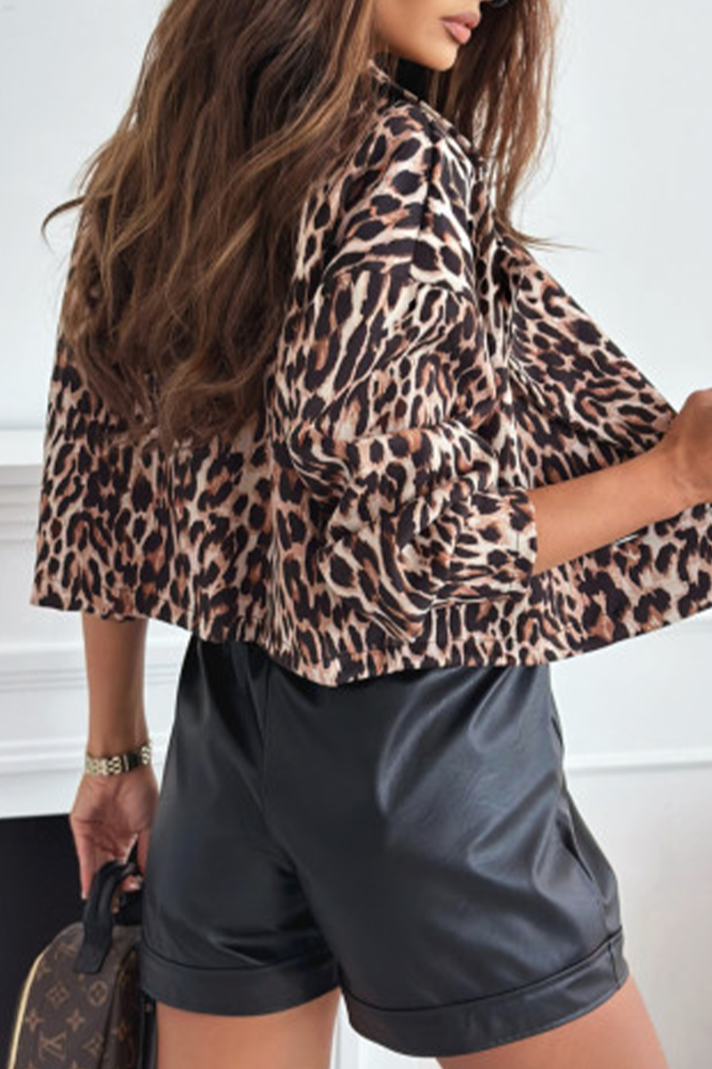 Casual Street Zebra Print Leopard Buttons Contrast Turn-back Collar Outerwear(3 Colors)