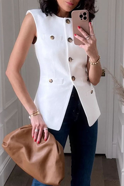 Casual Daily Buttons Slit O Neck Waistcoats