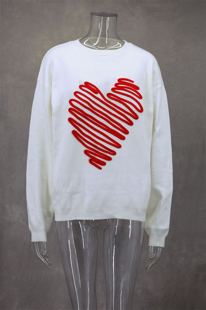 Casual Heart Shaped Patchwork Contrast O Neck Sweaters