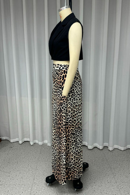 Casual Street Leopard Slit V Neck Sleeveless Two Pieces