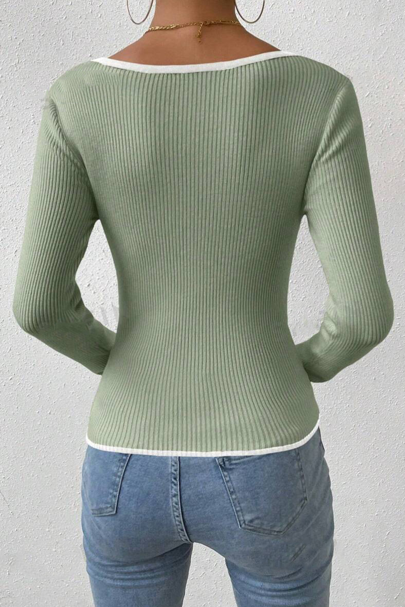 Casual Daily Solid Color Contrast V Neck Tops