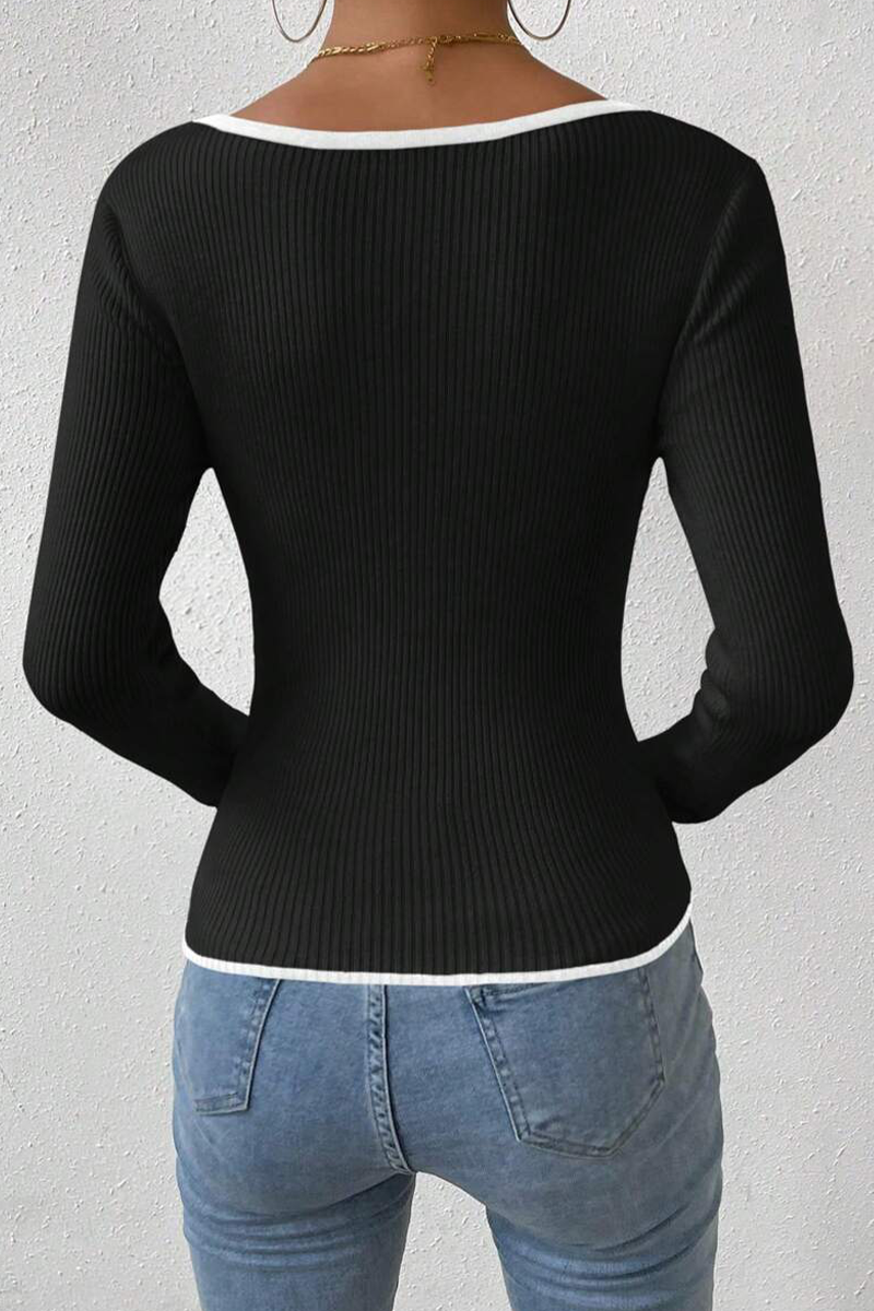 Casual Daily Solid Color Contrast V Neck Tops