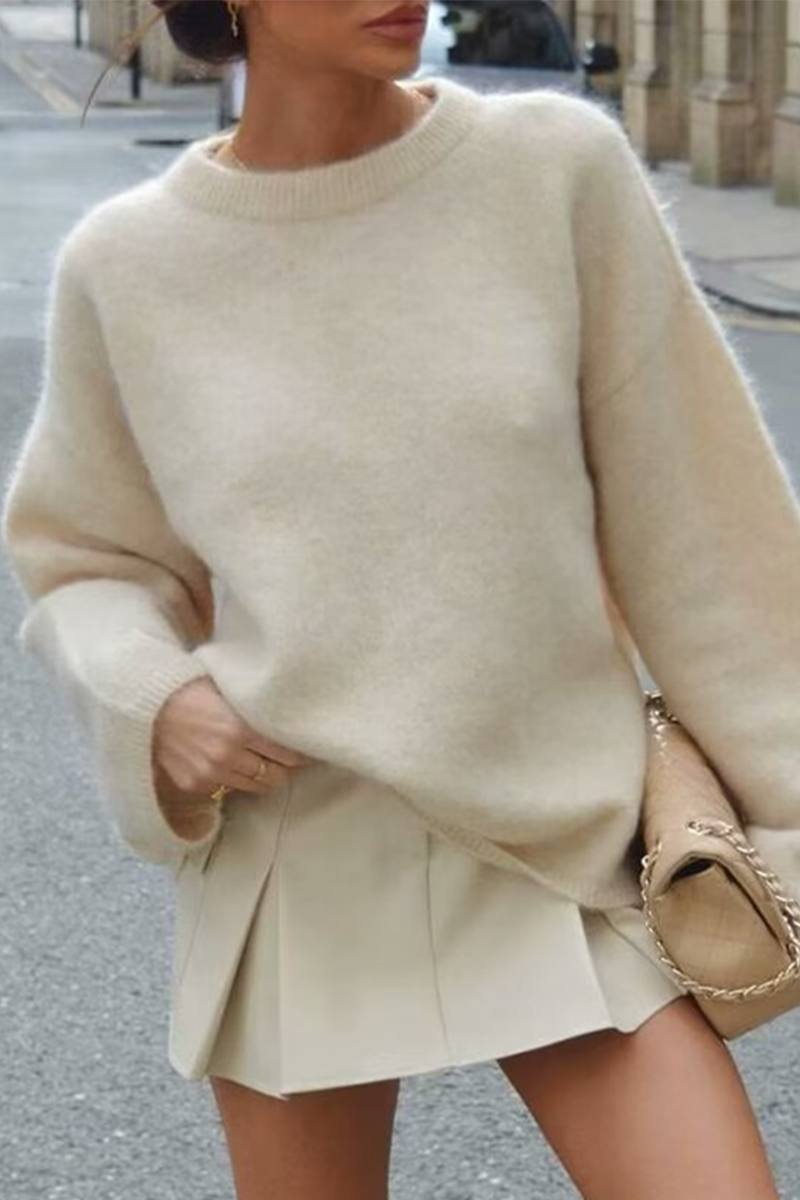 Casual Daily Solid Color Fluffy O Neck Sweaters