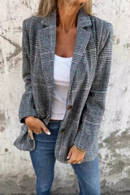 Casual Plaid Buttons Contrast Turn-back Collar Outerwear