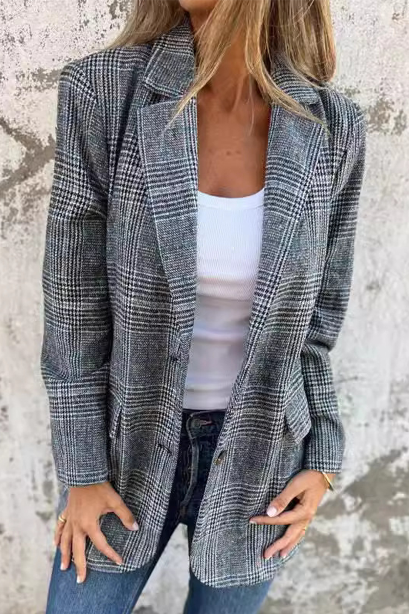 Casual Plaid Buttons Contrast Turn-back Collar Outerwear