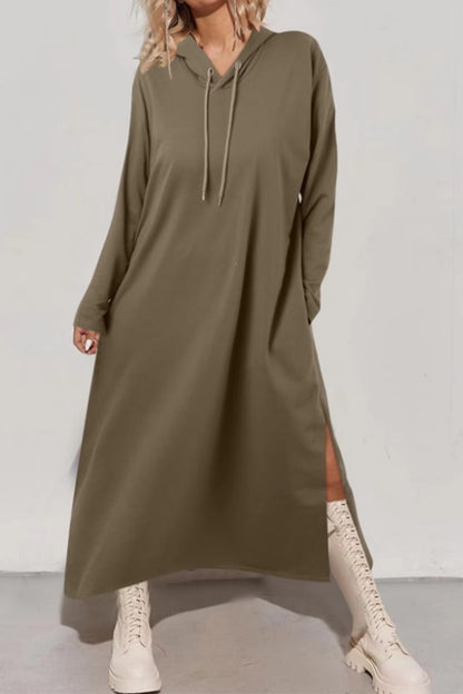 Casual Street Draw String Slit Hooded Long Sleeve Dresses(4 Colors)