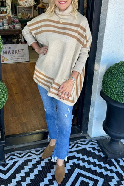 Casual Stripe Pocket Turtleneck Sweaters(6 Colors)