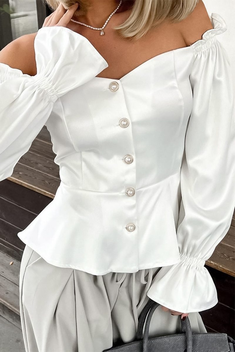 Sexy Solid Color Buttons Off Shoulder Blouses