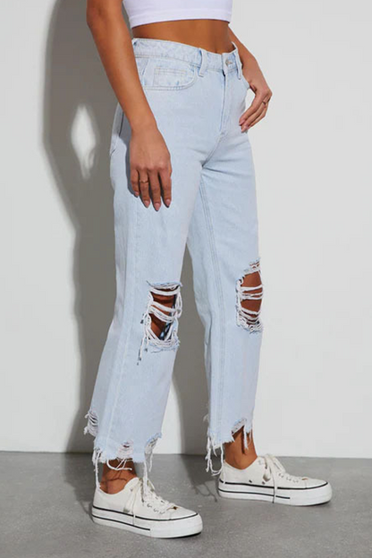 Casual Ripped Distressed High Waist Loose Denim Jeans