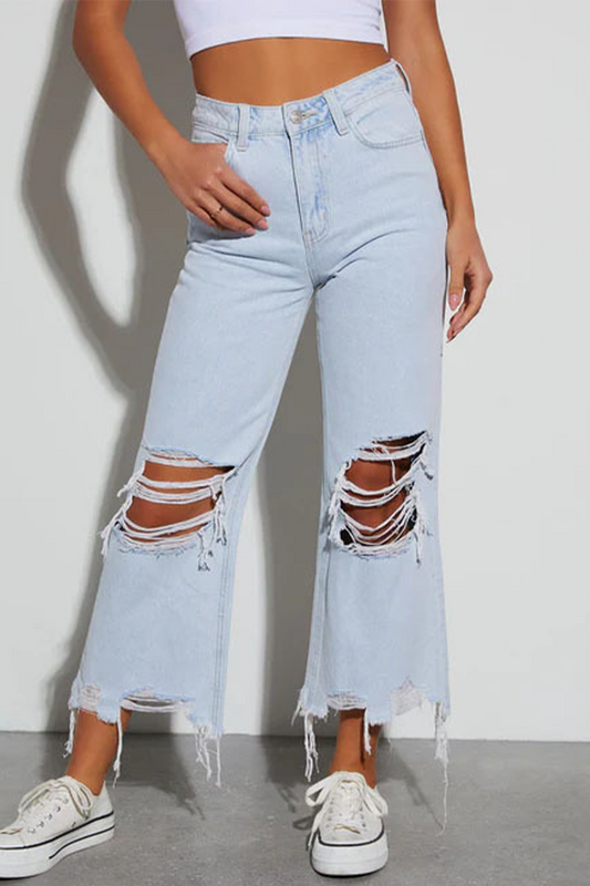 Casual Ripped Distressed High Waist Loose Denim Jeans