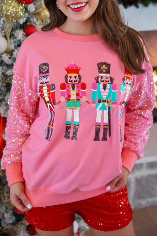 Casual Cartoon Letters Embroidered Sequins O Neck Sweats