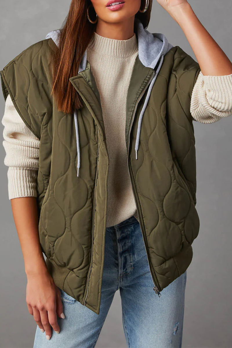 Casual Zipper Contrast Hooded Waistcoats