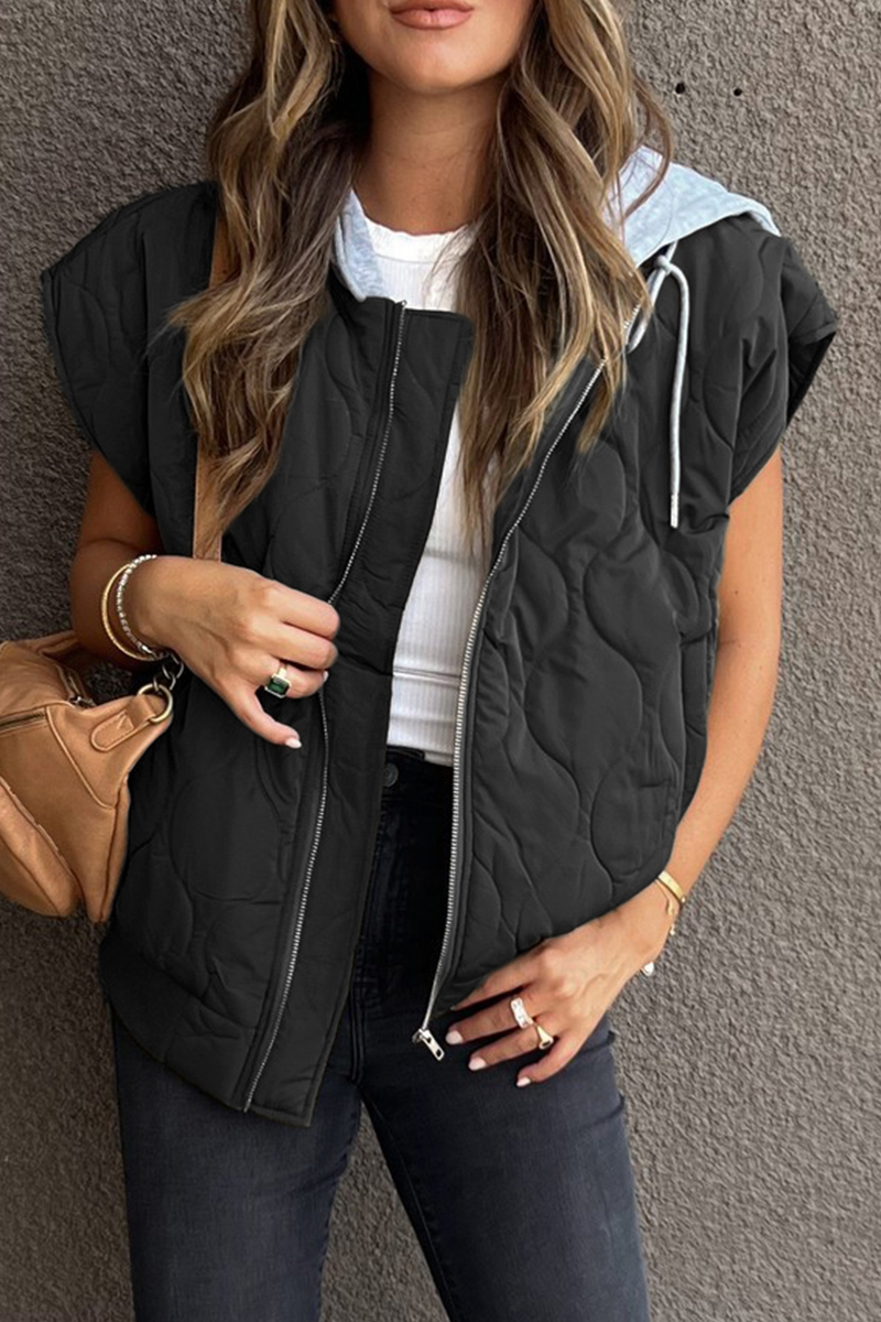 Casual Zipper Contrast Hooded Waistcoats