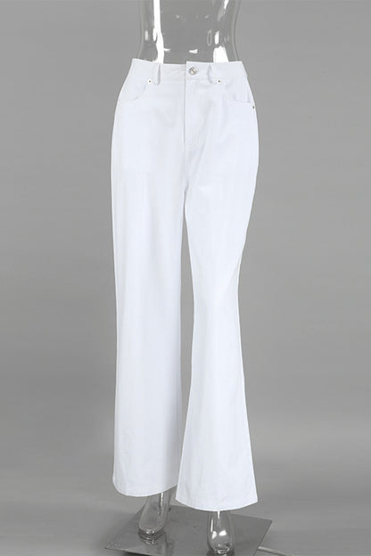 Casual Street Pocket Straight High Waist Straight Bottoms