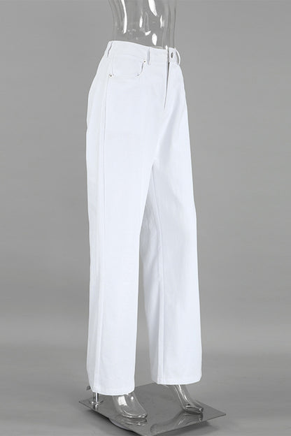 Casual Street Pocket Straight High Waist Straight Bottoms