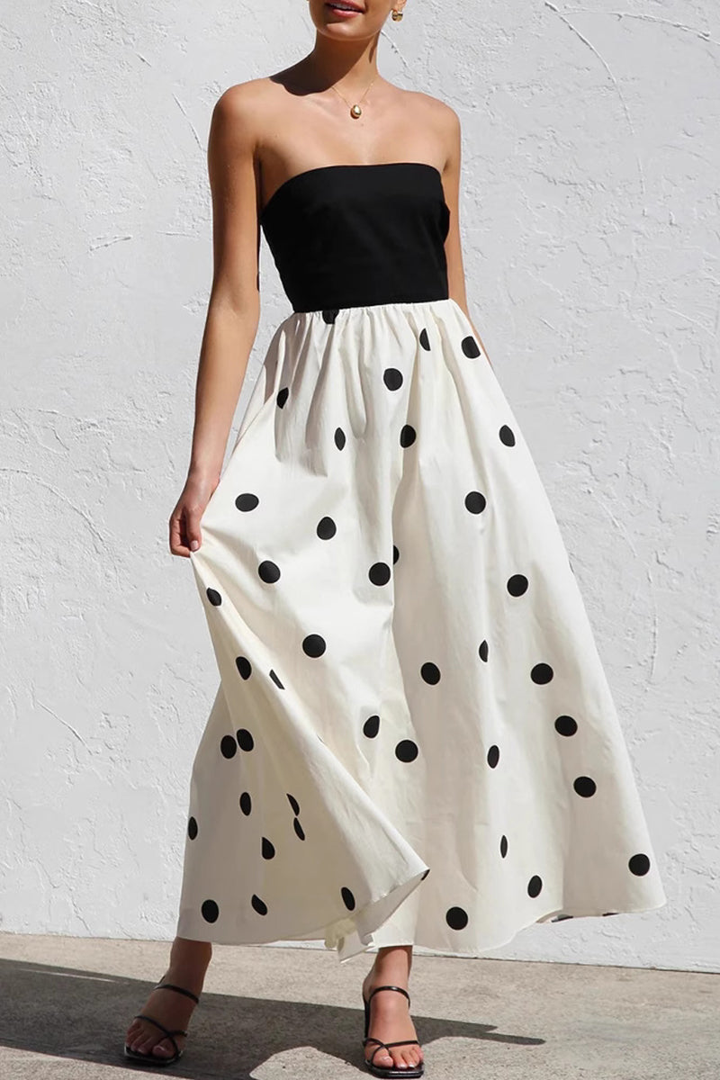 Sexy Vacation Polka Dot Contrast Strapless Strapless Dresses