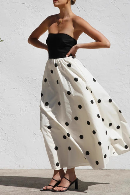 Sexy Vacation Polka Dot Contrast Strapless Strapless Dresses