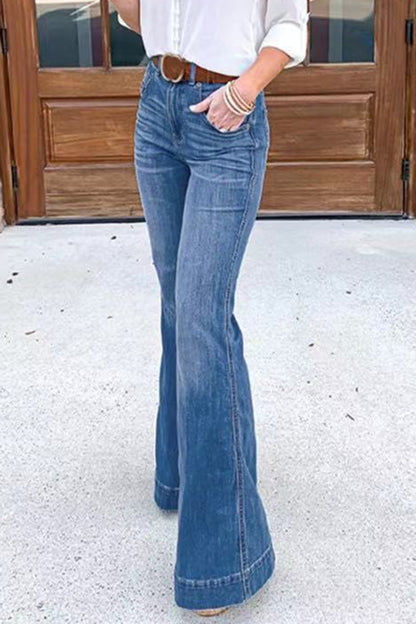 Casual Solid Patchwork Boot Cut Denim Jeans(3 Colors)