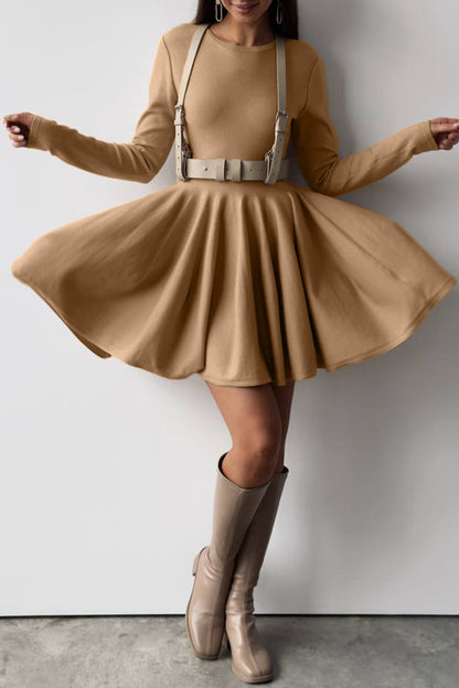 Elegant Ruched O Neck Sweater Dress Dresses(4 Colors)