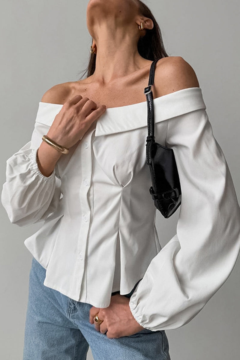 Sexy Solid Color Buttons Off Shoulder Tops