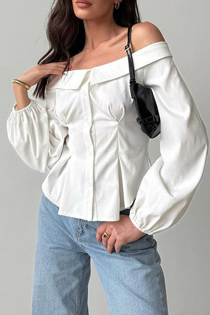 Sexy Solid Color Buttons Off Shoulder Tops