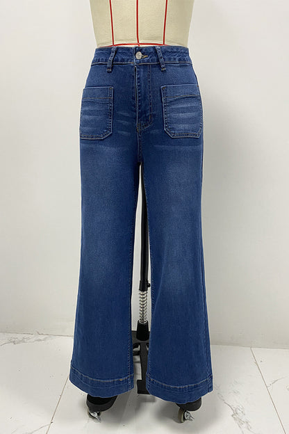 Casual Distressed Pocket High Waist Loose Denim Jeans