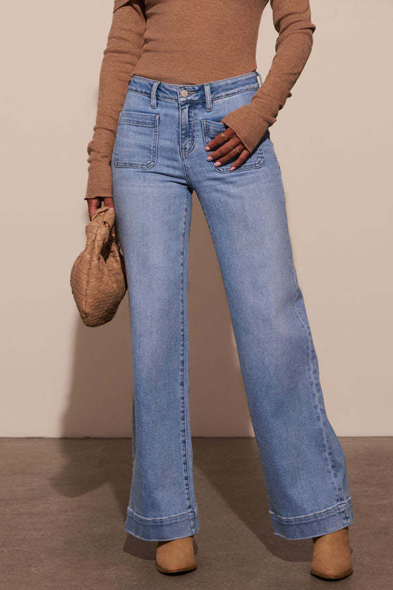 Casual Distressed Pocket High Waist Loose Denim Jeans