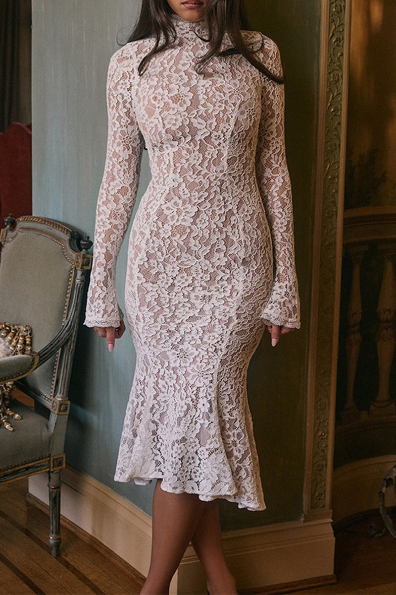 Sexy Lace Half A Turtleneck Fishtail Dresses