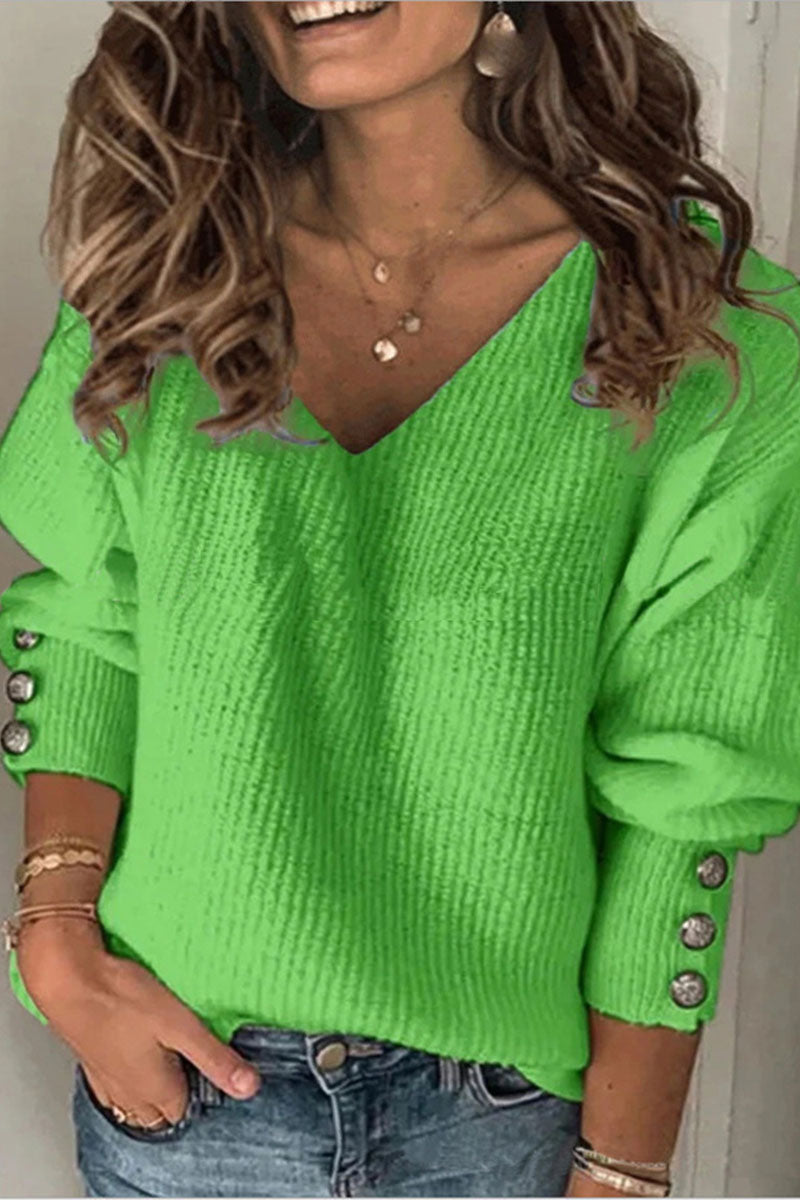 Casual Solid V Neck Sweaters(10 Colors)